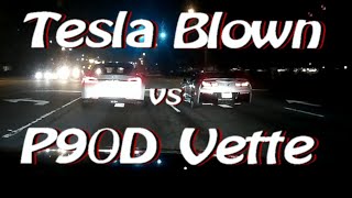 Tesla P90D Ludicrous Rematch vs 800HP Supercharged C7 Corvette [upl. by Trainor935]