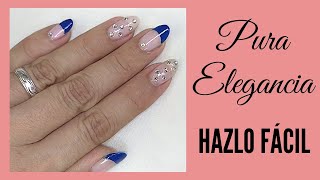 Uñas decoradas en color azul con piedrasBLUE FRENCH MANICUREAZUL ELEGANTE 💙 [upl. by Llevart]