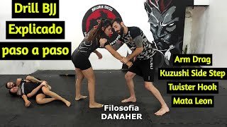 DRILL BJJ ARM DRAG KUZUSHI SIDE STEP TWISTER HOOK Y MATA LEON [upl. by Arrek]