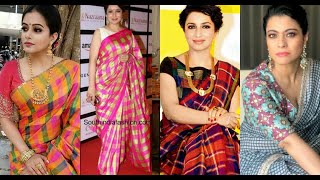 LATEST CHECKED SAREES AND BLOUSE DESIGNS IDEAS  2019 [upl. by Astraea141]