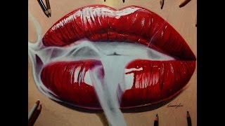 Realistic smoking red lips drawing timelapse [upl. by Lancelle142]