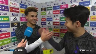 Dele Alli and Son share a laugh over MOTM award after 20 win at Leicester City [upl. by Aryajay391]