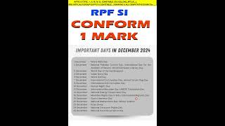 IMPORTANT DATES amp DAYS RPF SI EXAM  rpfsi  Confirm 1 Mark  December Month  ytshorts [upl. by Anahsek]