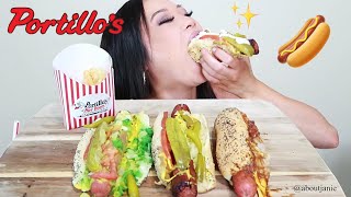 PORTILLOS HOT DOG MUKBANG  POLISH SAUSAGE CHILI CHEESE DOG JUMBO HOT DOG big bites [upl. by Solokin]