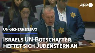 Israelischer UNBotschafter heftet sich Judenstern an  AFP [upl. by Ocana]