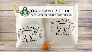 How to Stencil Tote Bags  Farmers Market Stencil  Oak Lane Studio [upl. by Nomyar]