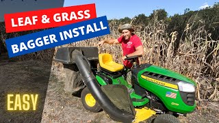 John Deere 100 series BAGGER INSTALL works awesome for leafs and grass [upl. by Arihaj]