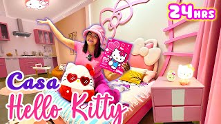 🏡 Viviendo en LA CASA DE HELLO KITTY por 24 HORAS 🎀 El depa Más Coquette 💕 RENTANDO CASITAS [upl. by Marela433]