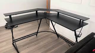 SEVEN WARRIOR L Shaped Gaming Desk with LED Lights amp Power Outlets Review [upl. by Norym753]