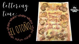 El otoño Lettering con fondo de acuarelas y hojas de scrapbooking [upl. by Einitsed]