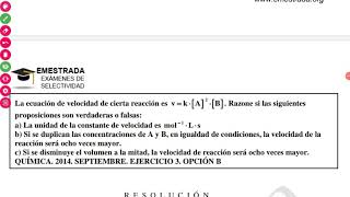 Cinética química Septiembre 2014 Selectividad Andalucía [upl. by Normie333]