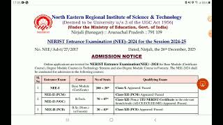 NERIST ENTRANCE EXAMINATION NEE 2024  NEE I II amp III 2024  Details Information [upl. by Nova]