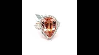 Elegant 480 Carat Morganite ampamp Natural Diamond Halo Pear Ring in 14k Rose Gold [upl. by Ahsiekat992]