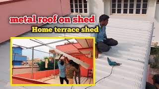 metal roof on shed  home terrace shed  roof shed pvc rain water pipe fitting work ssalltech99 [upl. by Heppman607]