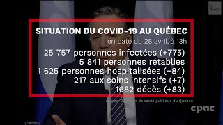 COVID19 faits saillants du point de presse de François Legault du 28 avril [upl. by Elly]