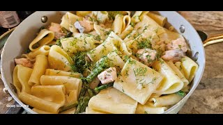 Paccheri Pasta 🇮🇹 With Creamy Salmon amp Asparagus [upl. by Cinom]