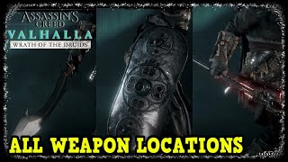 All Weapon Locations and Showcase in Wrath of the Druids Gae Bolg Shields Great Sword [upl. by Naltiac]