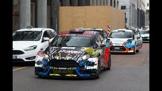 Rally cars driving in the streets Milano Rally Show 2018 [upl. by Emyam]