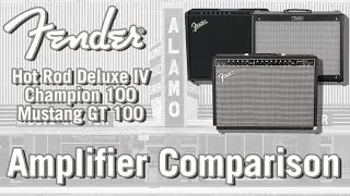 2018 Fender Amplifier Shootout  Hot Rod Deluxe IV  Mustang GT 100  Champion 100 [upl. by Graaf]