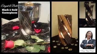 DIY Easy Black amp Gold Centerpieces Dollar Tree Vases [upl. by Aihsena291]