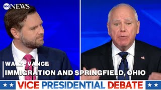 VP Debate Tim Walz and JD Vance spar over Springfield Ohio [upl. by Eadrahc]