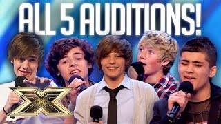 MAKING of ONE DIRECTION all FIVE Auditions and FIRST as a group  10 Years of 1D  The X Factor UK [upl. by Asel99]