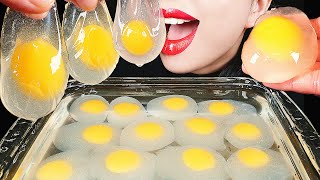 ASMR RAW EGG EDIBLE WATER BOTTLE juice bottle NO PLASTIC HOW TO MAKE GIANT BOBA EATING SOUNDS abbey [upl. by Ardath]