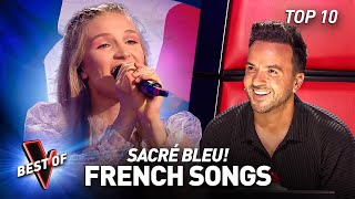 FRENCH songs in nonFrenchspeaking countries in the Blind Auditions of The Voice  TOP 10 [upl. by Aubarta261]