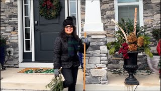 Decorating the Front Porch for Christmas amp Making Greenery Arrangements in Garden Urns [upl. by Jepson107]