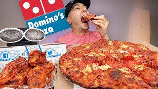 MUKBANG EATING Dominos Pepperoni Pan Pizza Buffalo Wings Chocolate Lava Crunch Cake [upl. by Eelimaj]