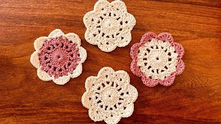 How to Crochet Flower Coaster  Doily Crochet Easy Tutorial [upl. by Niram]