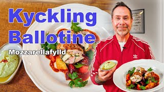 Mozzarellafyllt kycklinglår med rostade grönsaker och persljemajonnäs ”Kyckling Ballotine” [upl. by Oiralednac738]