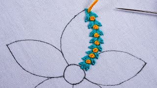 hand embroidery amazing flower design with lazy daisy chain knotted stitch for beginners [upl. by Ennasil]