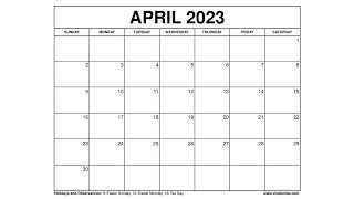 Printable April 2023 Calendar Templates with Holidays  VL Calendar [upl. by Fleck]