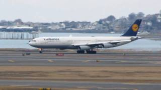 Lufthansa German Airlines Airbus A340300 Departing Boston On Rwy 33L  February 28 2010 [upl. by Aisat]