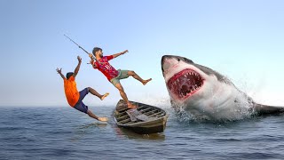 Shark Attack on Fishing Boat 8  A great White Shark Attack Short Movie [upl. by Strage]