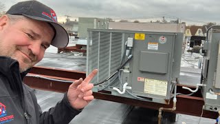 Rheem Commercial Rooftop HVAC Unit Not Heating  Sabotage by Alarm Company [upl. by Kee]