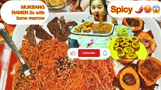 EATING BONE MARROW WITH SPICY 2X RAMEN SAUSAGE 🥵🌶️🇺🇸 mukbang [upl. by Alikat340]