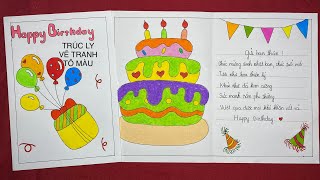 VẼ THIỆP CHÚC MỪNG SINH NHẬT  draw happy birthday card  vẽ tranh chủ đề thiệp chúc mừng sinh nhật [upl. by Gnuoy]