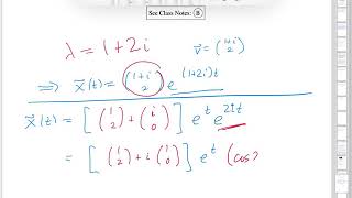 Solving system of linear ODEs when eigenvalues are complex  Wellesley College Diff Eqns [upl. by Zawde]