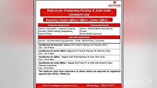 Glenmark Pharmaceuticals Walkin interviews Pharmajobalert [upl. by Toomin225]