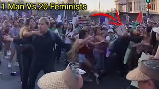 Peaceful Man Gets Hit At Feminist Protest And Fights Everybody [upl. by Jovia848]