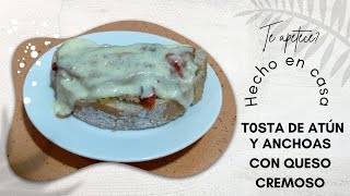 Tosta de atún anchoas pimientos morrones cebolla y queso cremoso Apeteciblecocina al grano [upl. by Azeria]