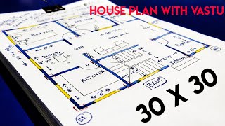 900 sqft house plan with vastu II 30 X 30 GAHR KA NAKSHA II 30 X 30 HOUSE DESIGN [upl. by Eecyal]