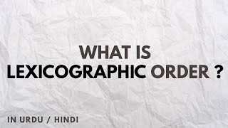 What is Lexicographic Order  In Urdu  Hindi [upl. by Per]