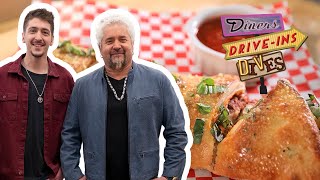 Guy and Hunter Fieri Eat Chicken Parm Stromboli  Diners DriveIns and Dives  Food Network [upl. by Llennhoj]