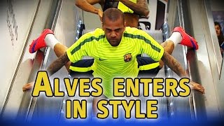 Dani Alves goes down escalator head first ahead of Champions League final [upl. by Jaffe472]