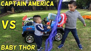 Baby Thor VS Captain America Battle Backyard Fun With CKN [upl. by Georgine]