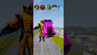 🚘CR7 vs Messi vs Mbappe vs Neymar vs Wolverine Characters ⚽️beamngdrive simulator shortsfootball [upl. by Zobe]