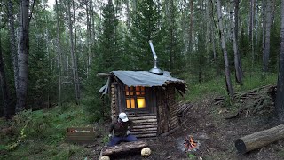 Construction of log cabins in the wild forest Solo bushcraft START TO FINISH ASMR [upl. by Ailerua479]